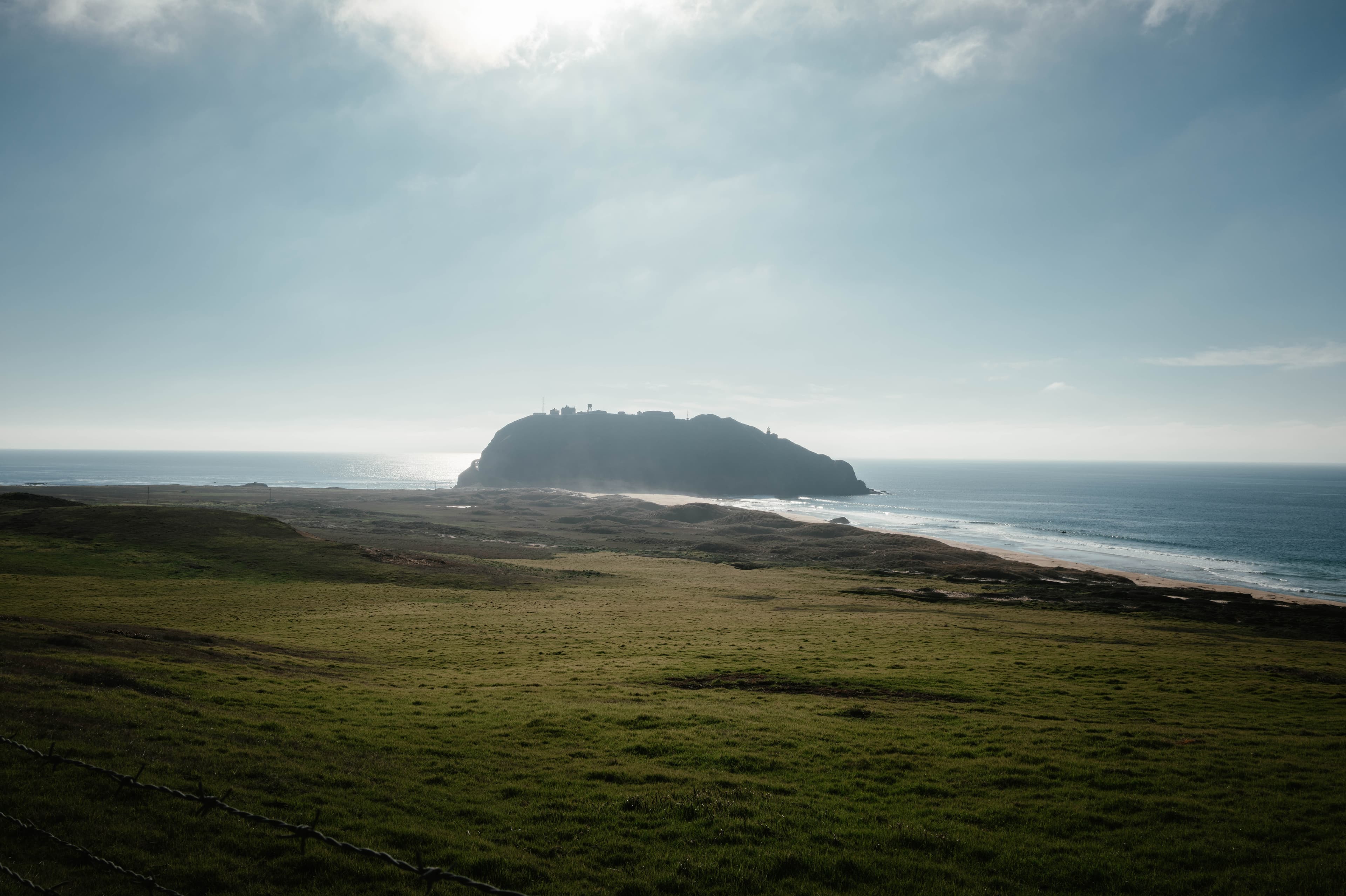 Buildings on a little hill along coastline